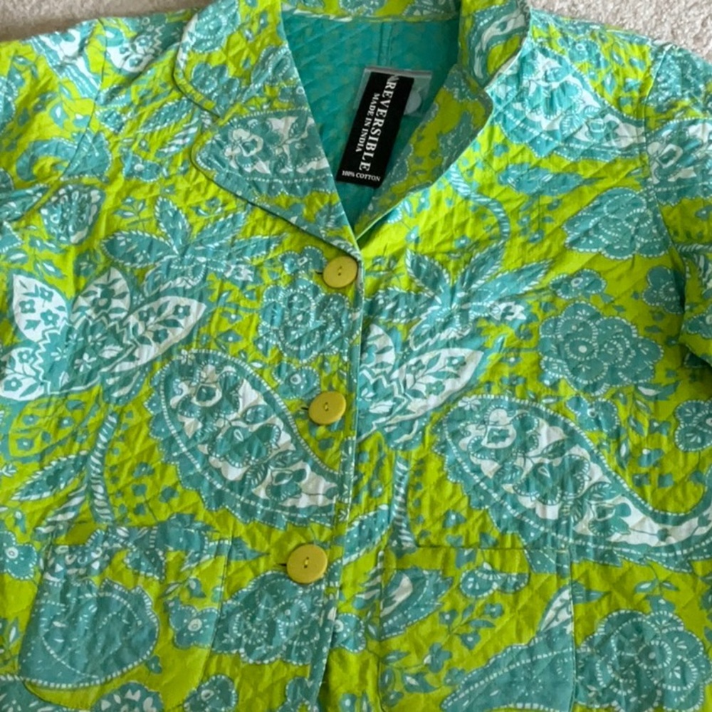 Lime Green and Turquoise Floral Blazer Lightweight Spring Jacket